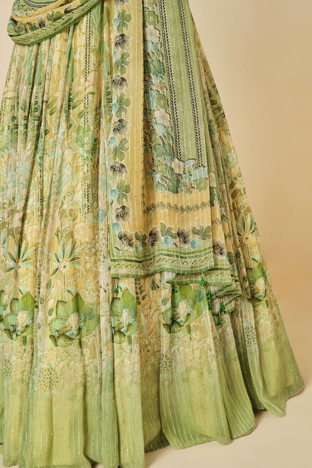 MYUNA SEQUIN GEORGETTE LEHENGA - SAGE