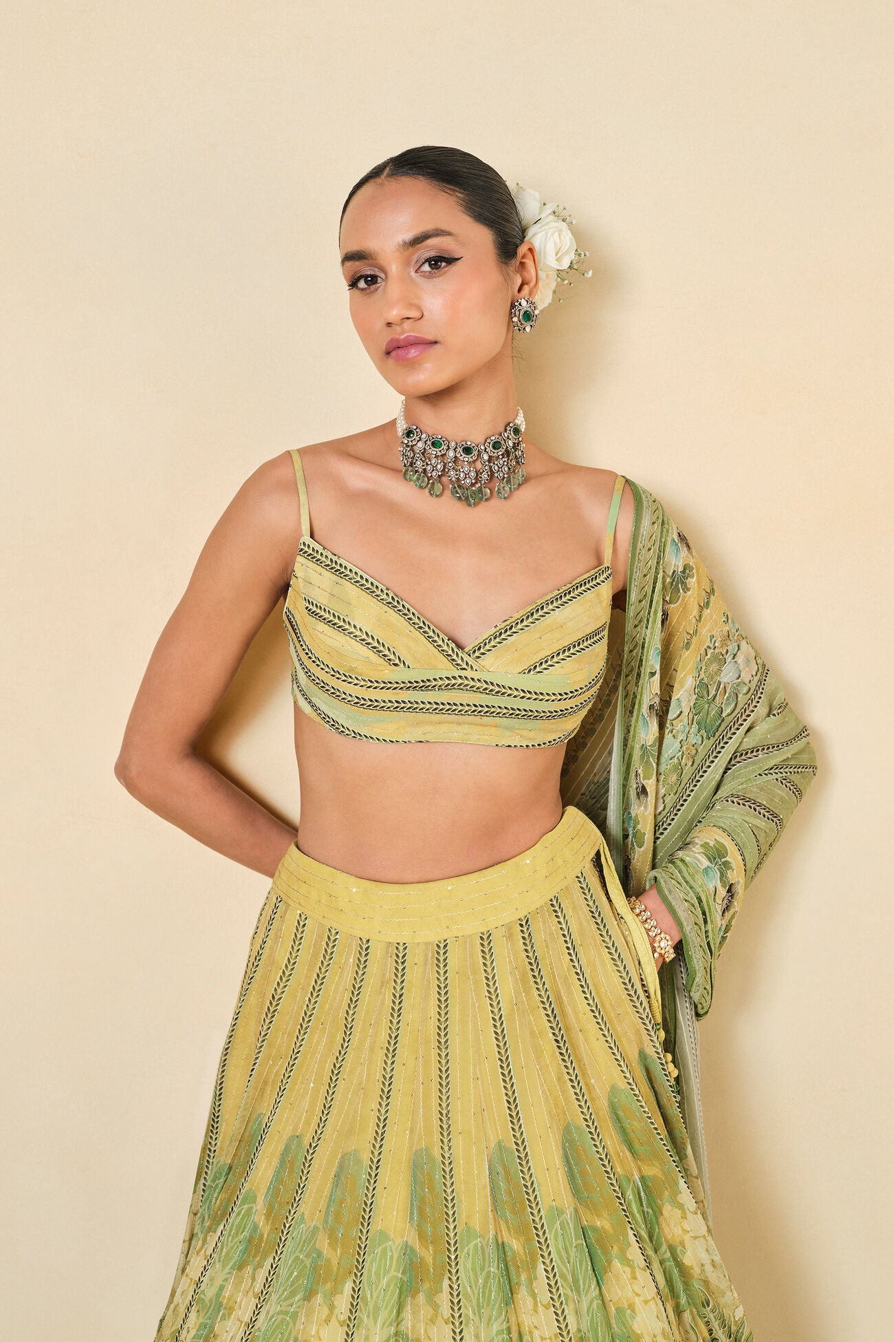 MYUNA SEQUIN GEORGETTE LEHENGA - SAGE