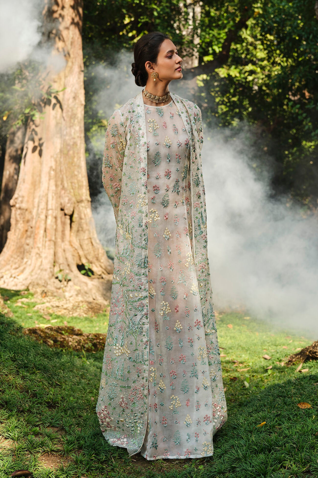 Sequoia Embroidered Silk Jacket Set - Ivory