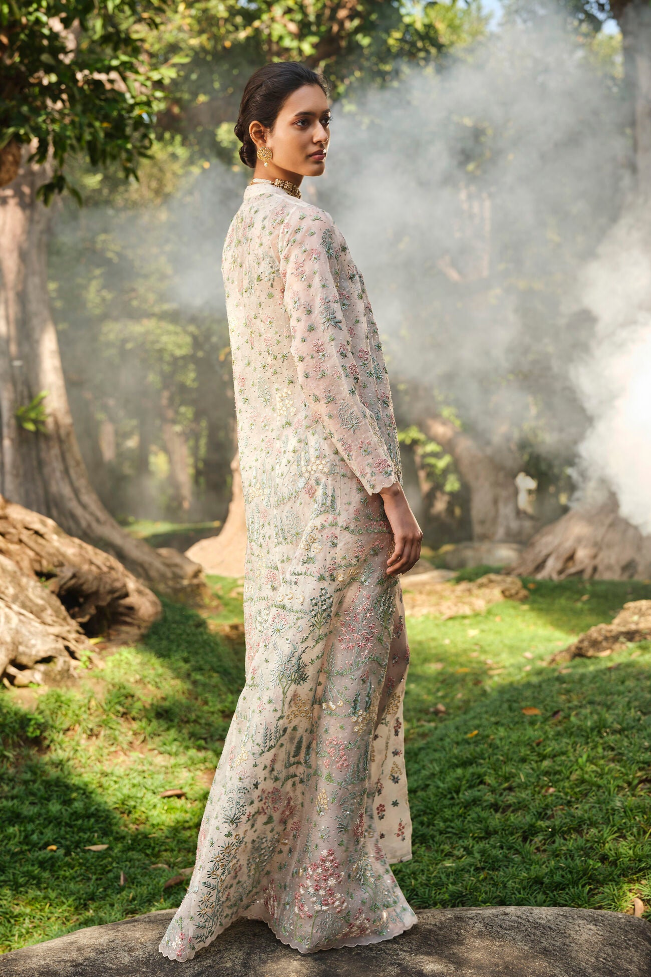 Sequoia Embroidered Silk Jacket Set - Ivory