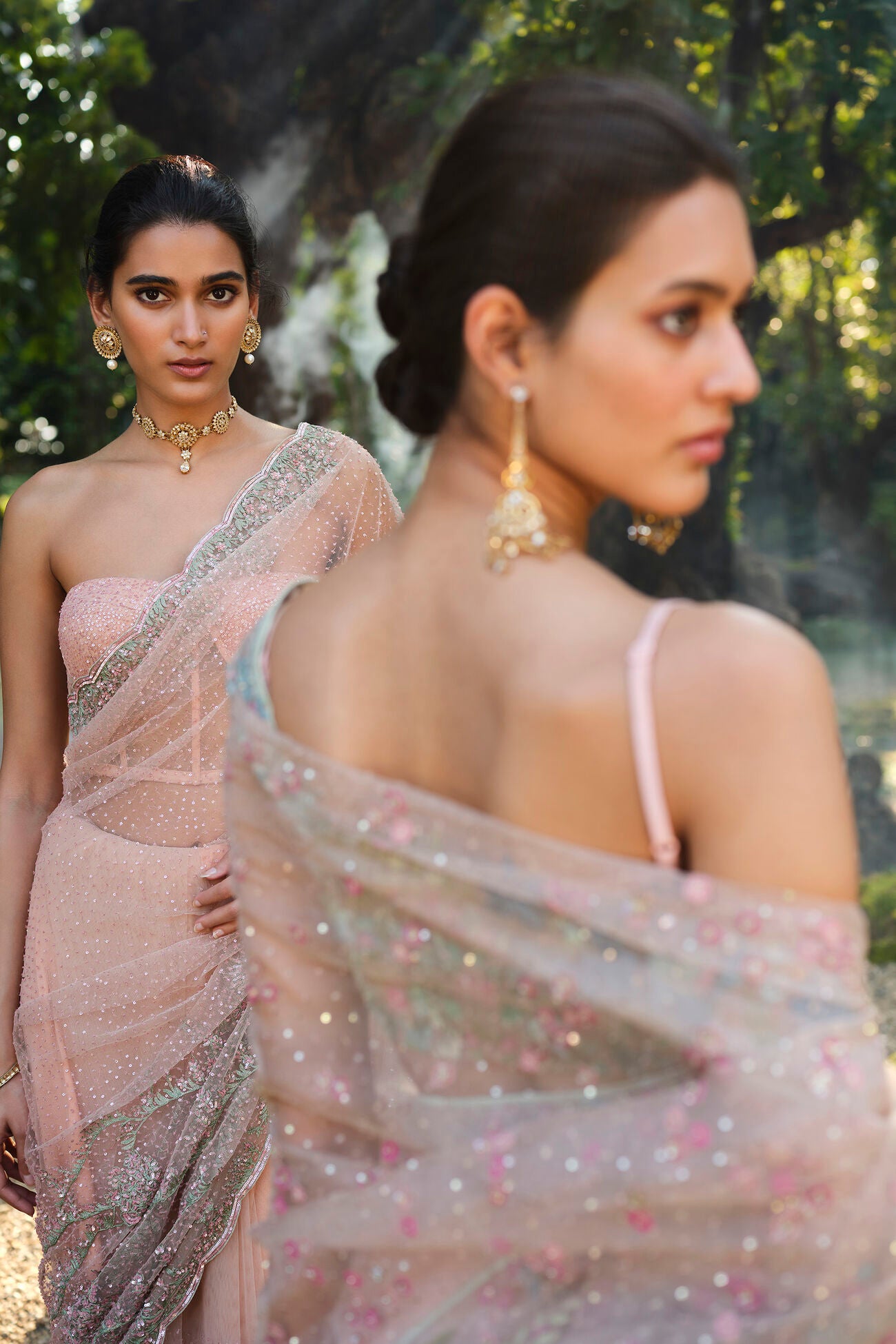 Roseway Embroidered Saree - Blush
