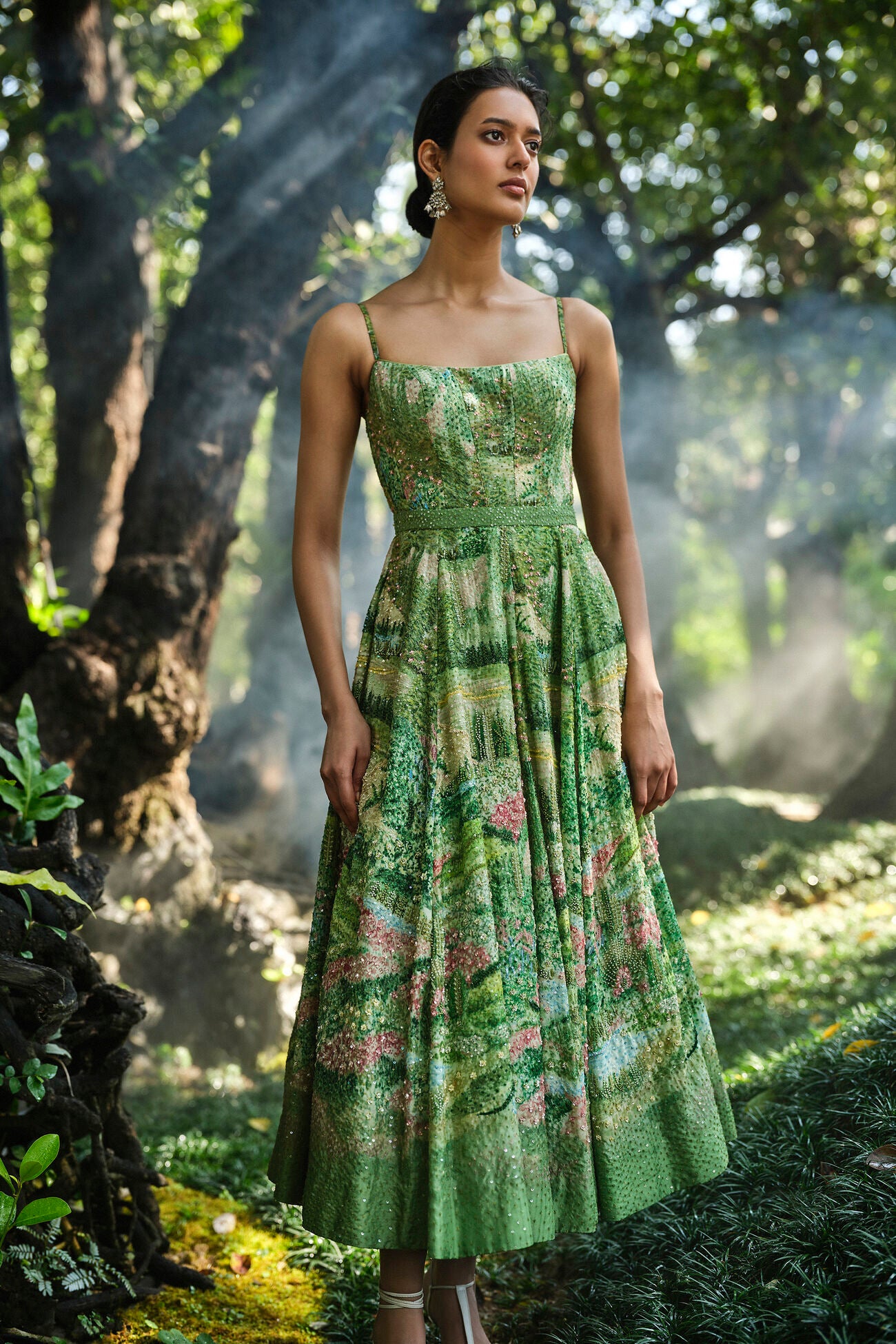 The Liveforest Embroidered Silk Dress - Green