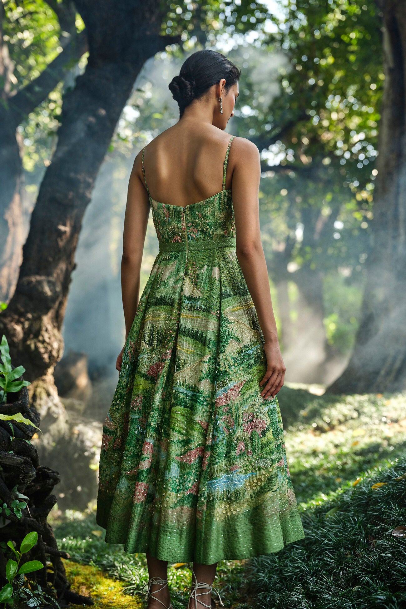 The Liveforest Embroidered Silk Dress - Green
