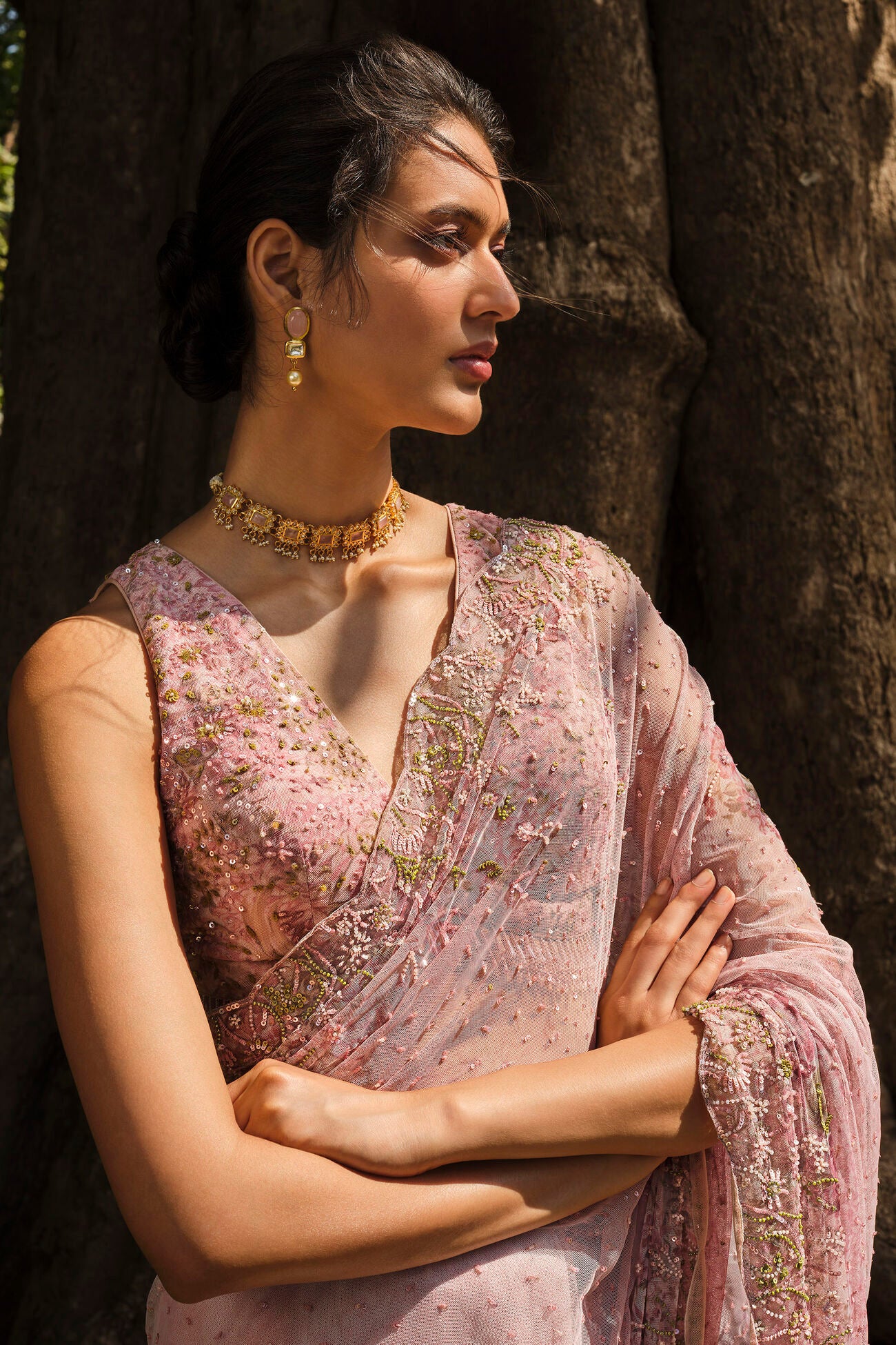 Esmarie Embroidered Saree - Blush