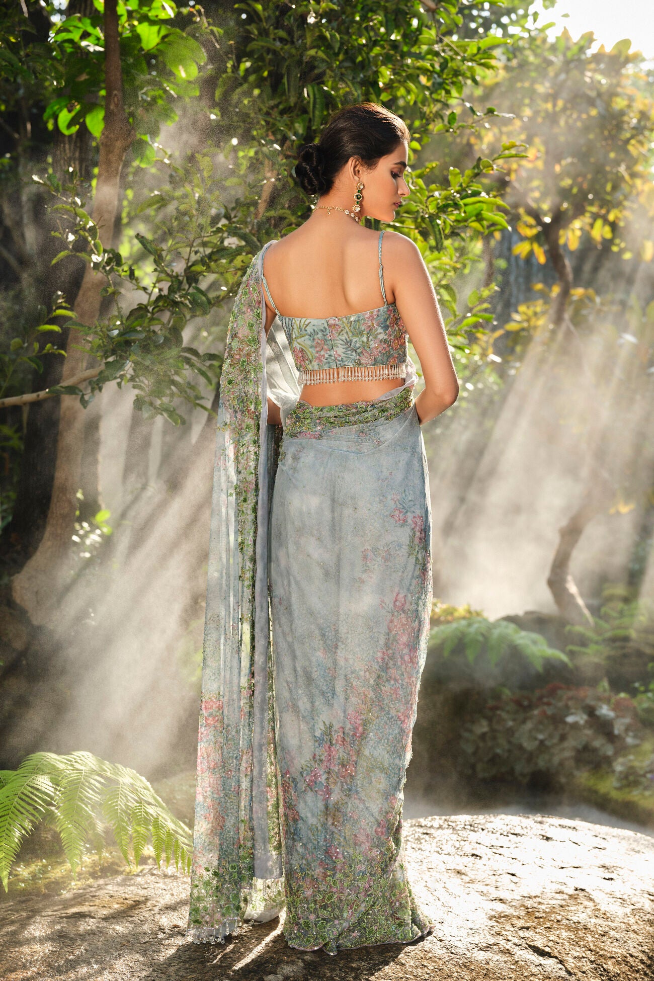 Blooming Meadows Embroidered Saree - Powder Blue