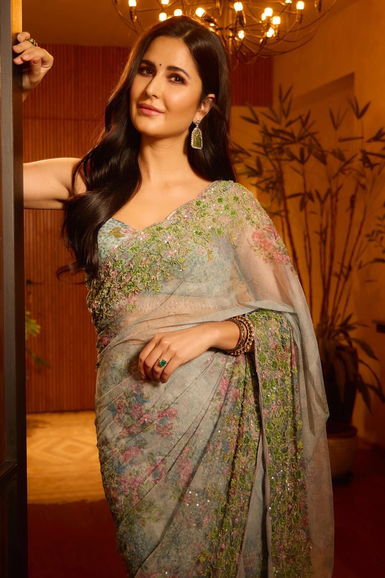 Blooming Meadows Embroidered Saree - Powder Blue