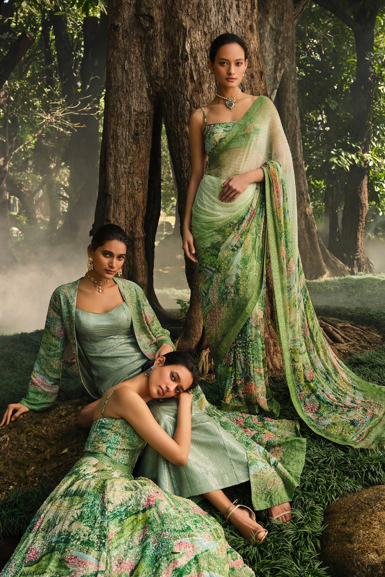 The Liveforest Embroidered Chiffon Saree - Green