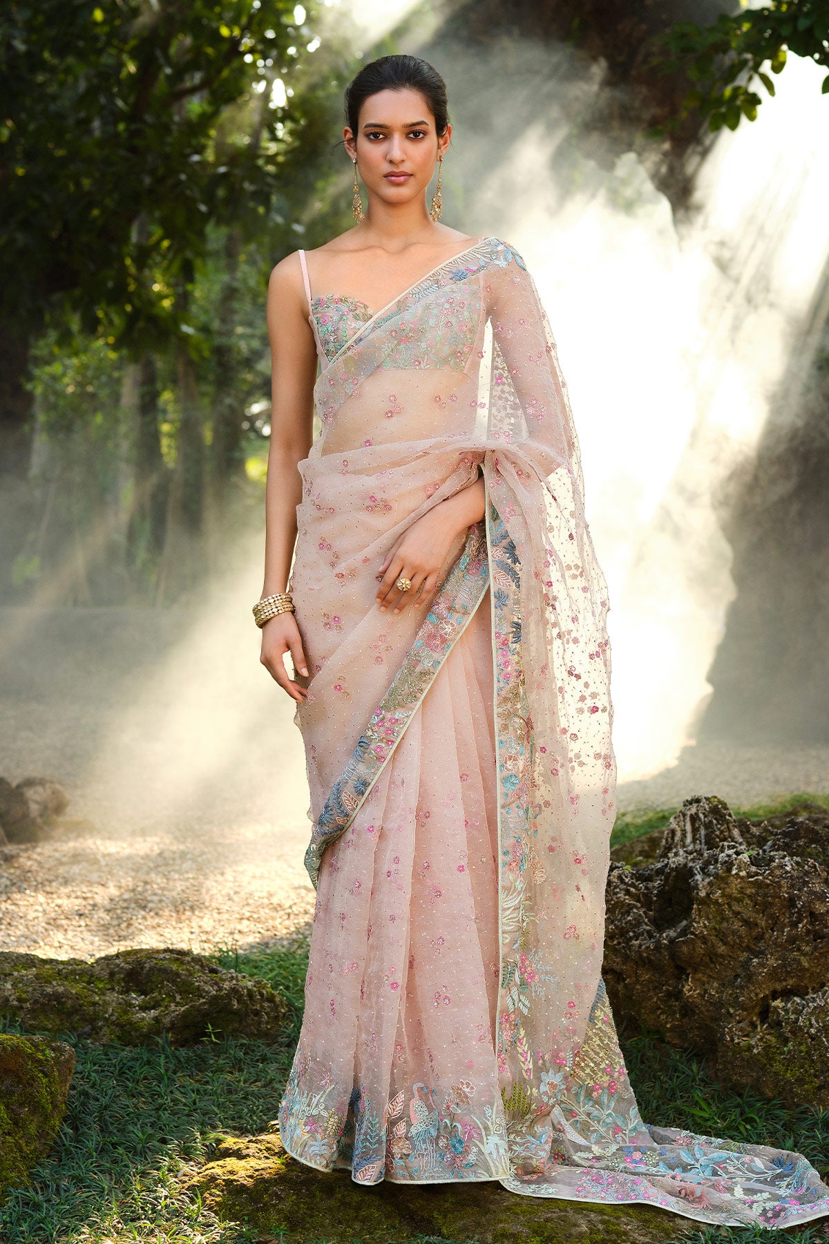 Bluma Embroidered Silk Saree - Blush