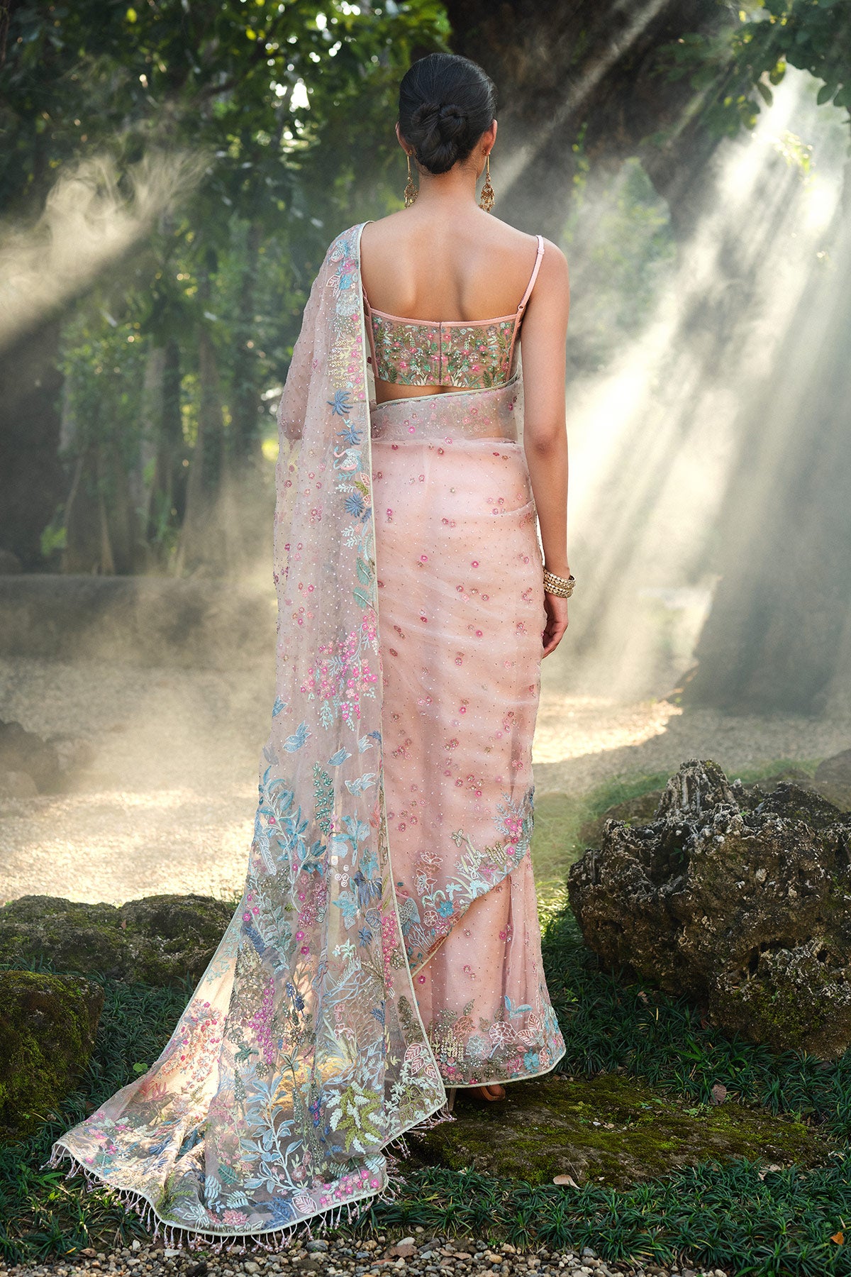 Bluma Embroidered Silk Saree - Blush