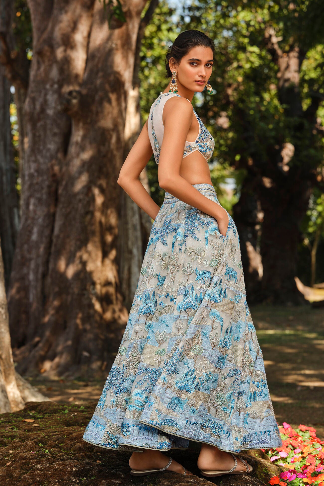 Riverine Resham Silk Skirt Set - Natural