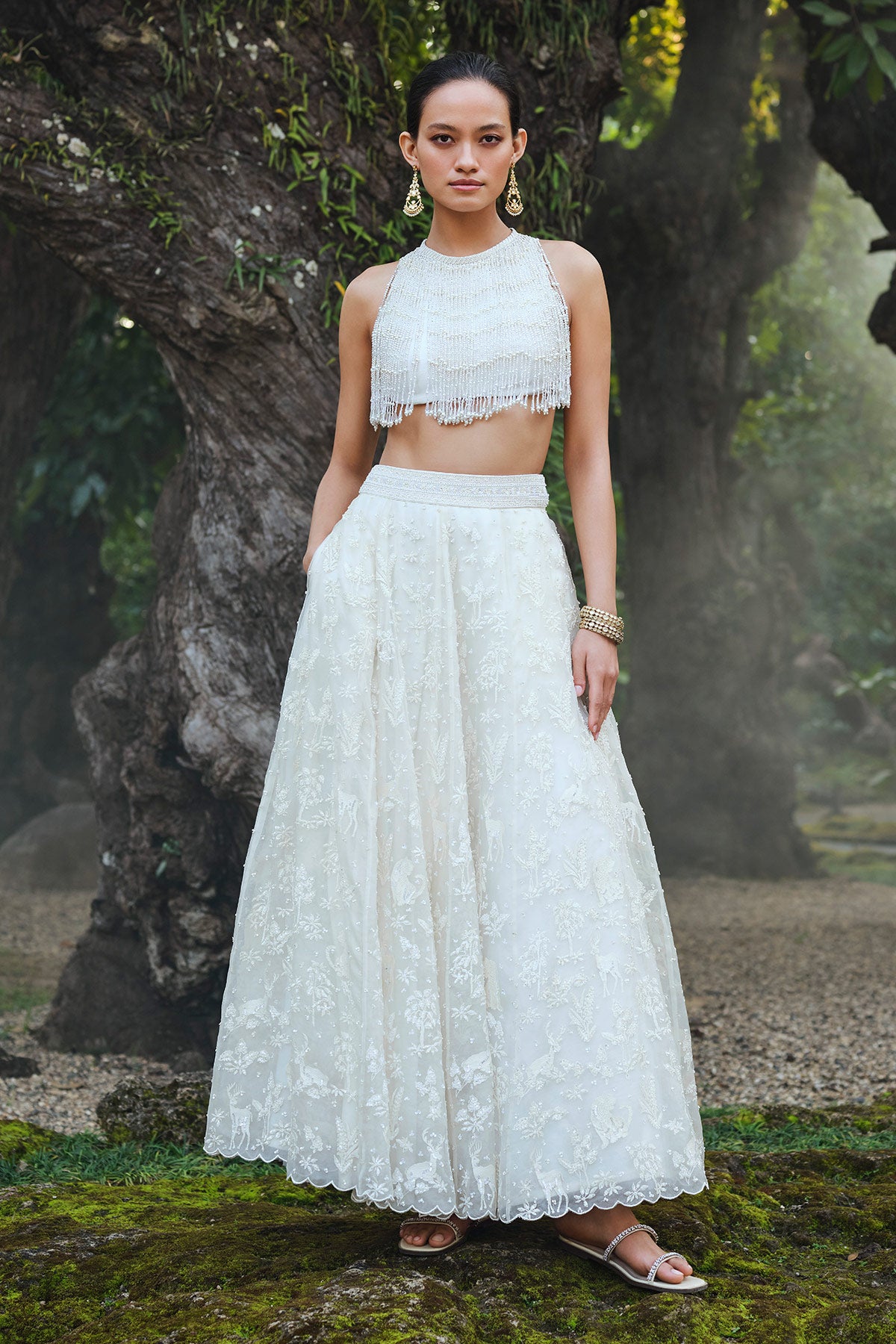 Amadahy Embroidered Silk Skirt Set - Ivory