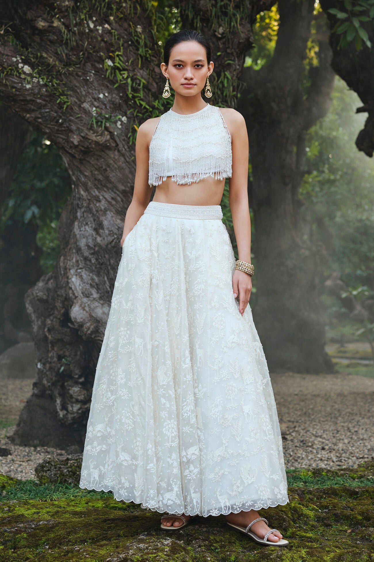 Amadahy Embroidered Silk Skirt Set - Ivory