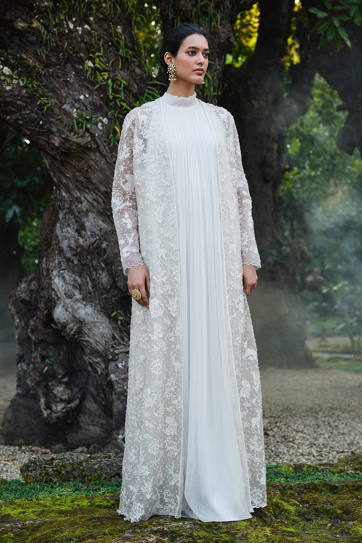 Mountain Mist Embroidered Jacket Set - Ivory