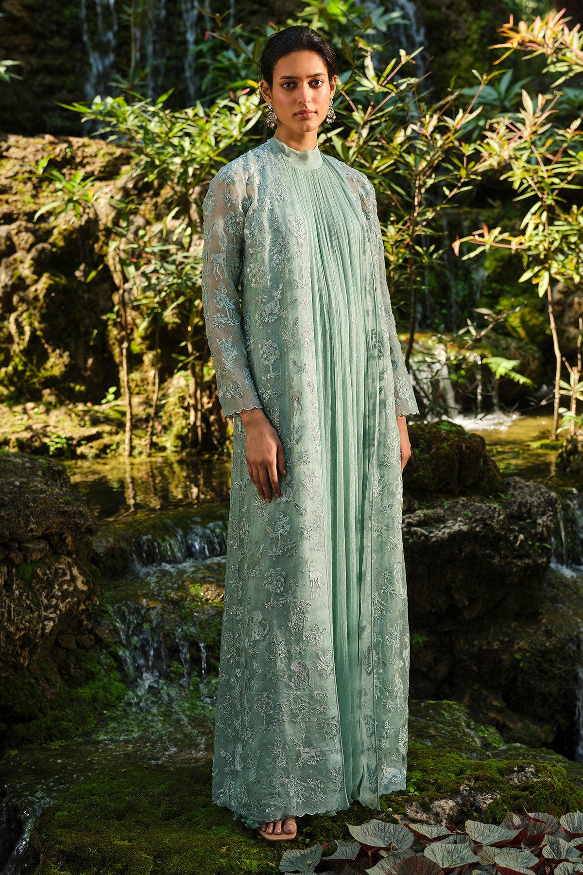 Mountain Mist Embroidered Jacket Set - Powder Blue