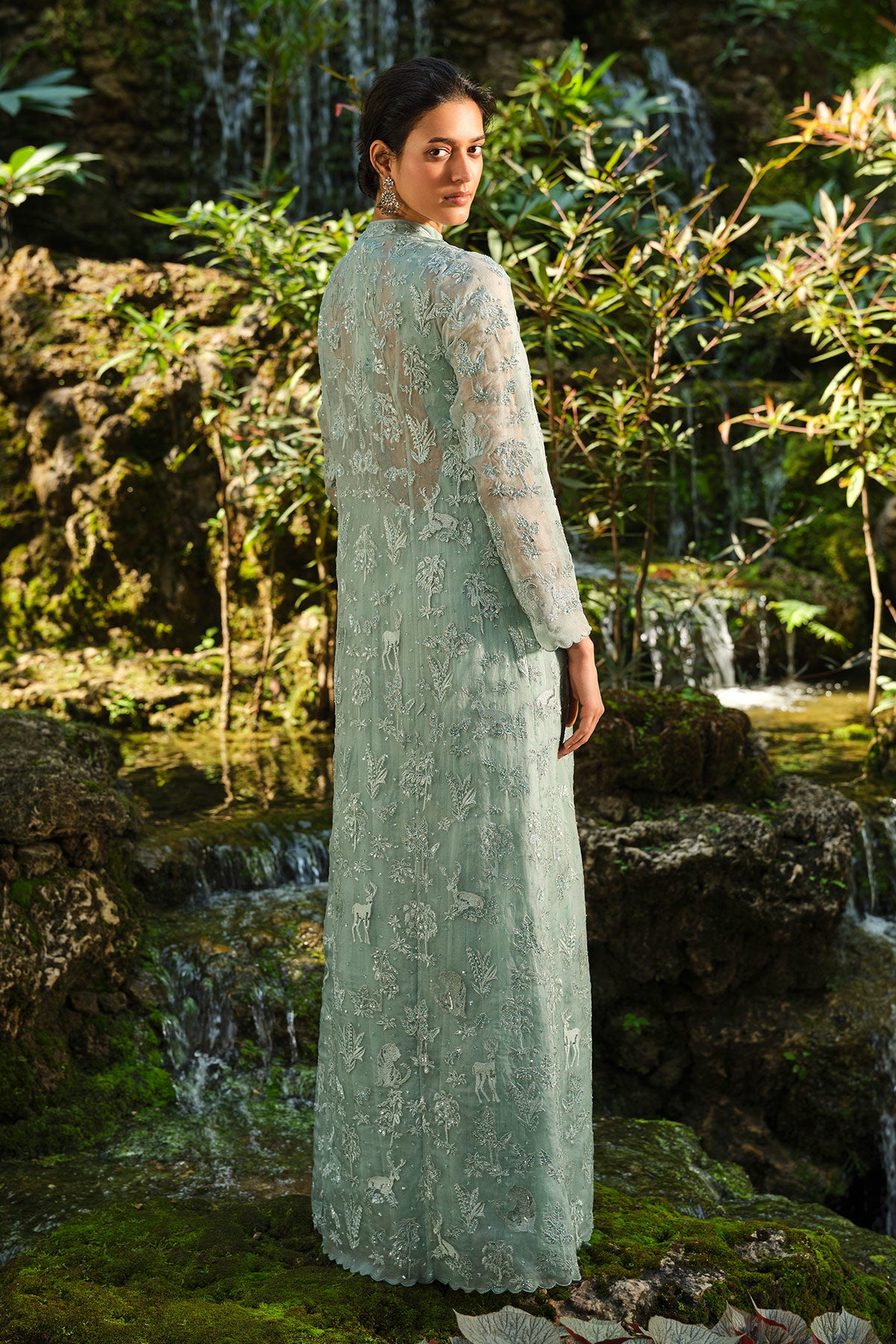 Mountain Mist Embroidered Jacket Set - Powder Blue