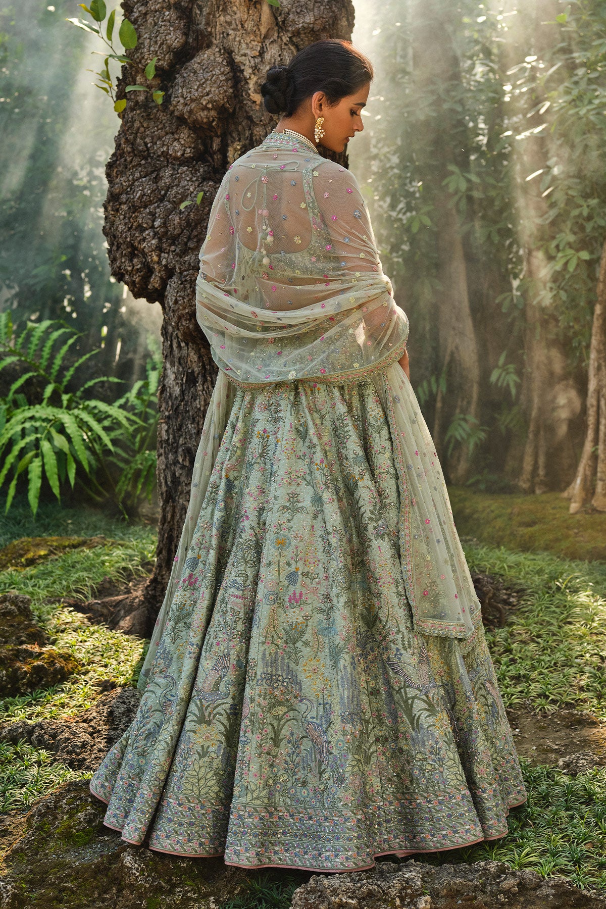 Alazani Embroidered Silk Lehenga Set - Sage