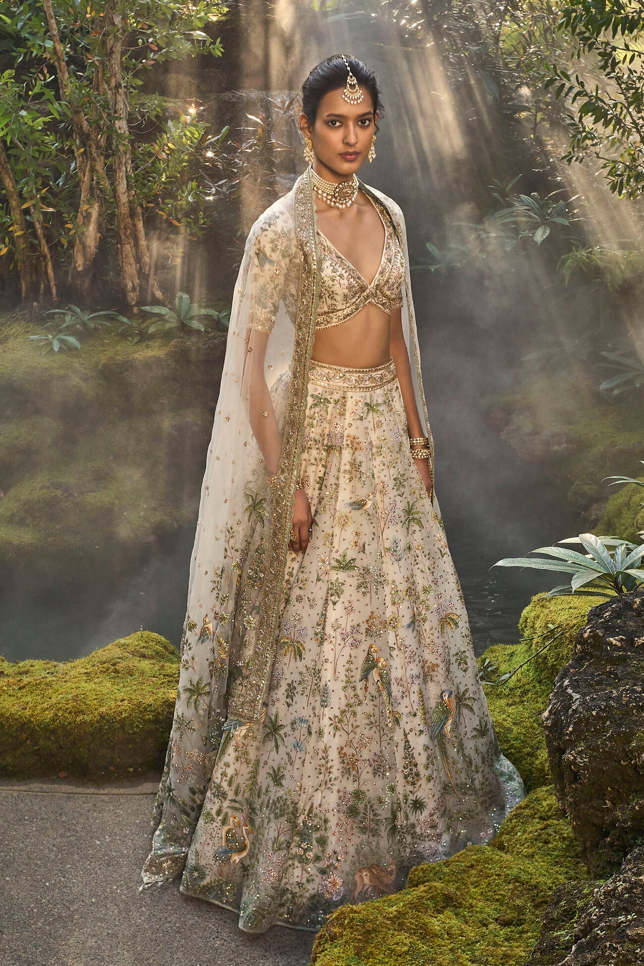 Eartha Hand-painted Pichhwai Silk Lehenga Set - Ivory