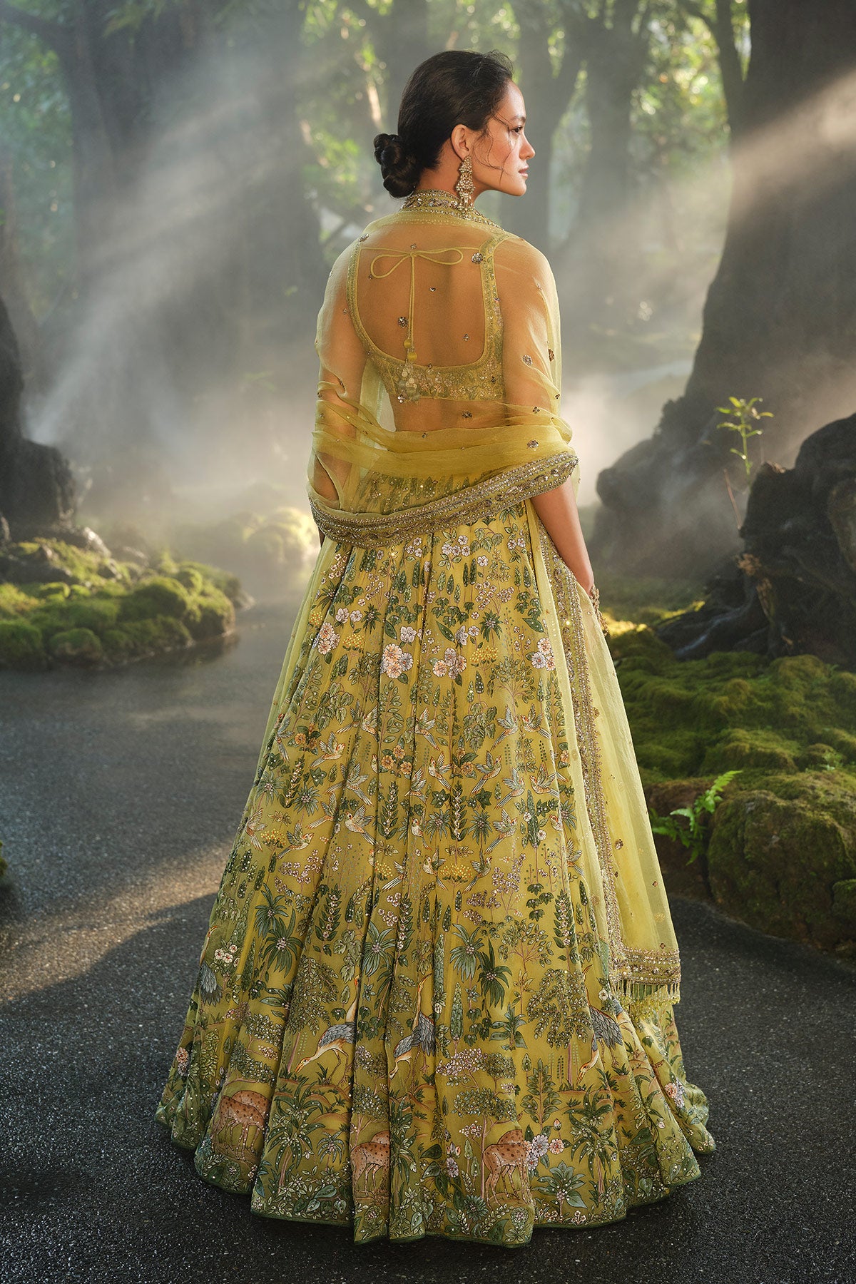 Meadowlark Hand-Painted Pichhwai Silk Lehenga Set - Yellow