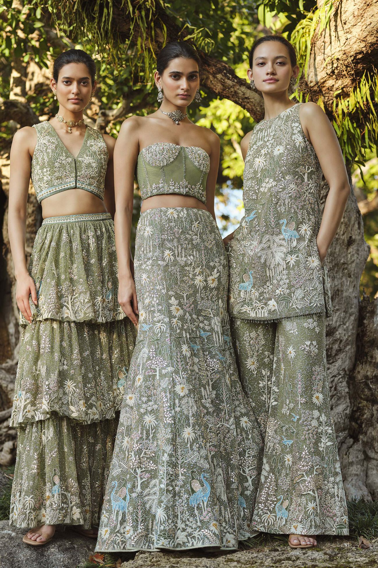 Elodea Embroidered Sharara Set - Sage