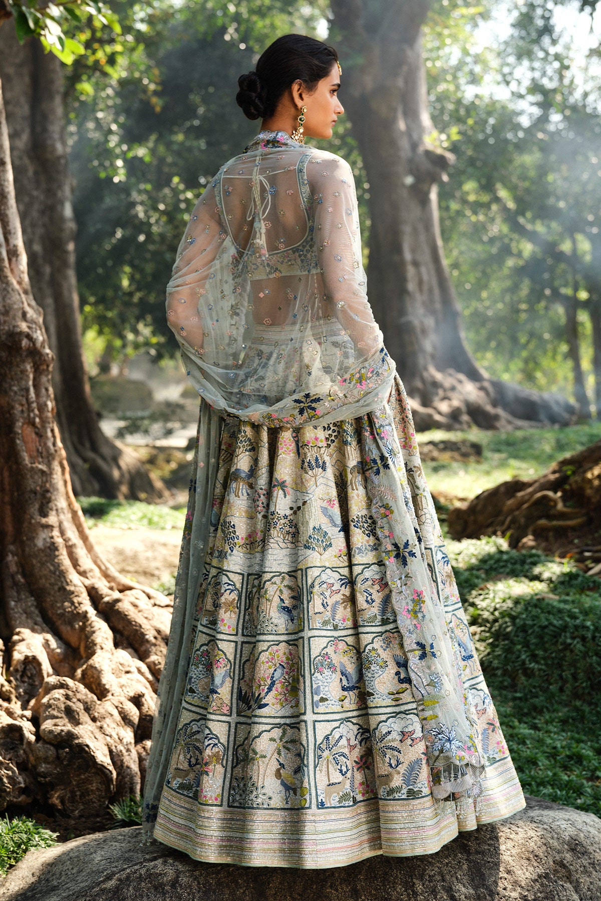 Woodelia Embroidered Silk Lehenga Set - Natural