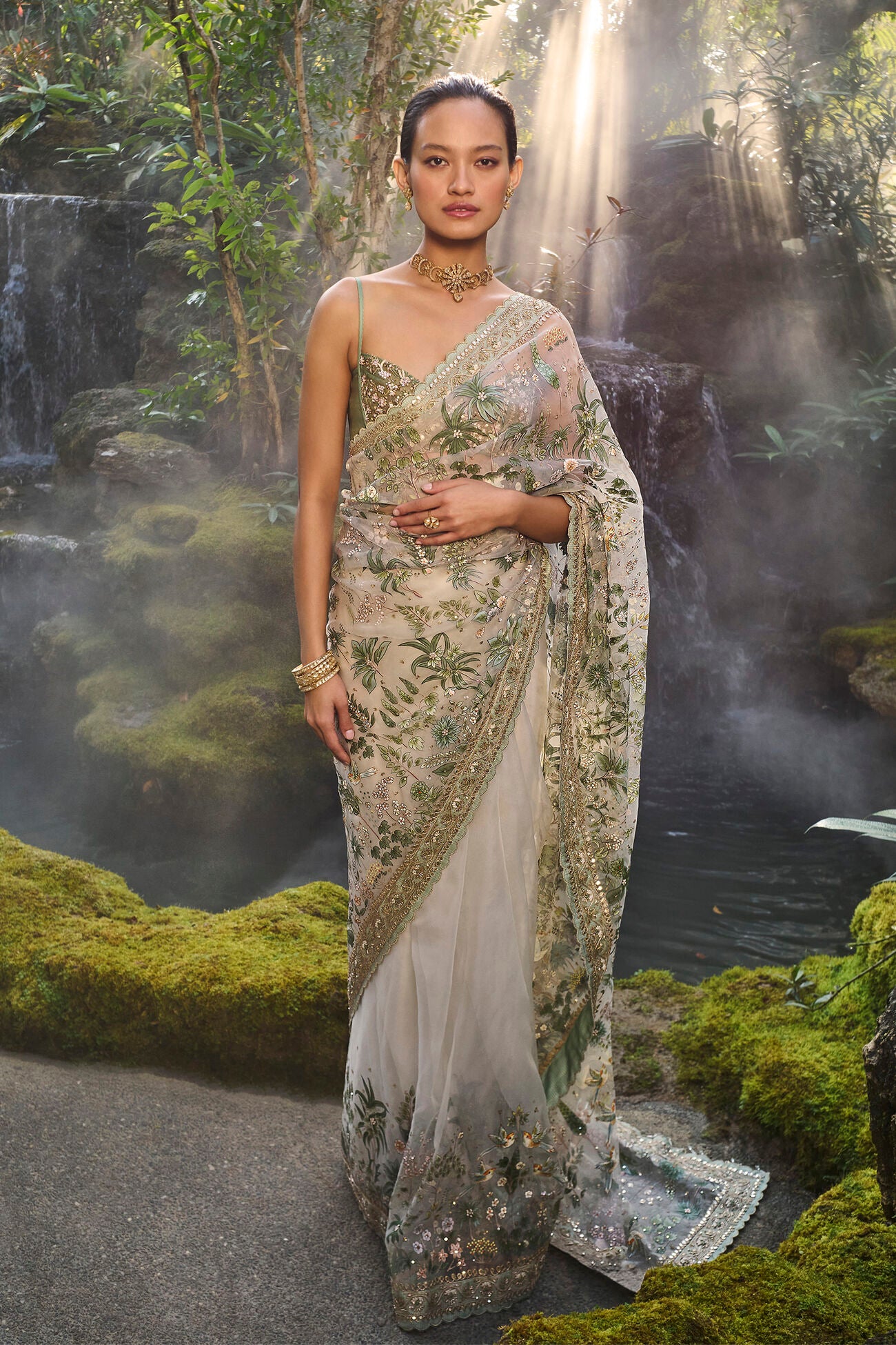 Sebago Hand-painted Pichhwai Silk Saree - Ivory