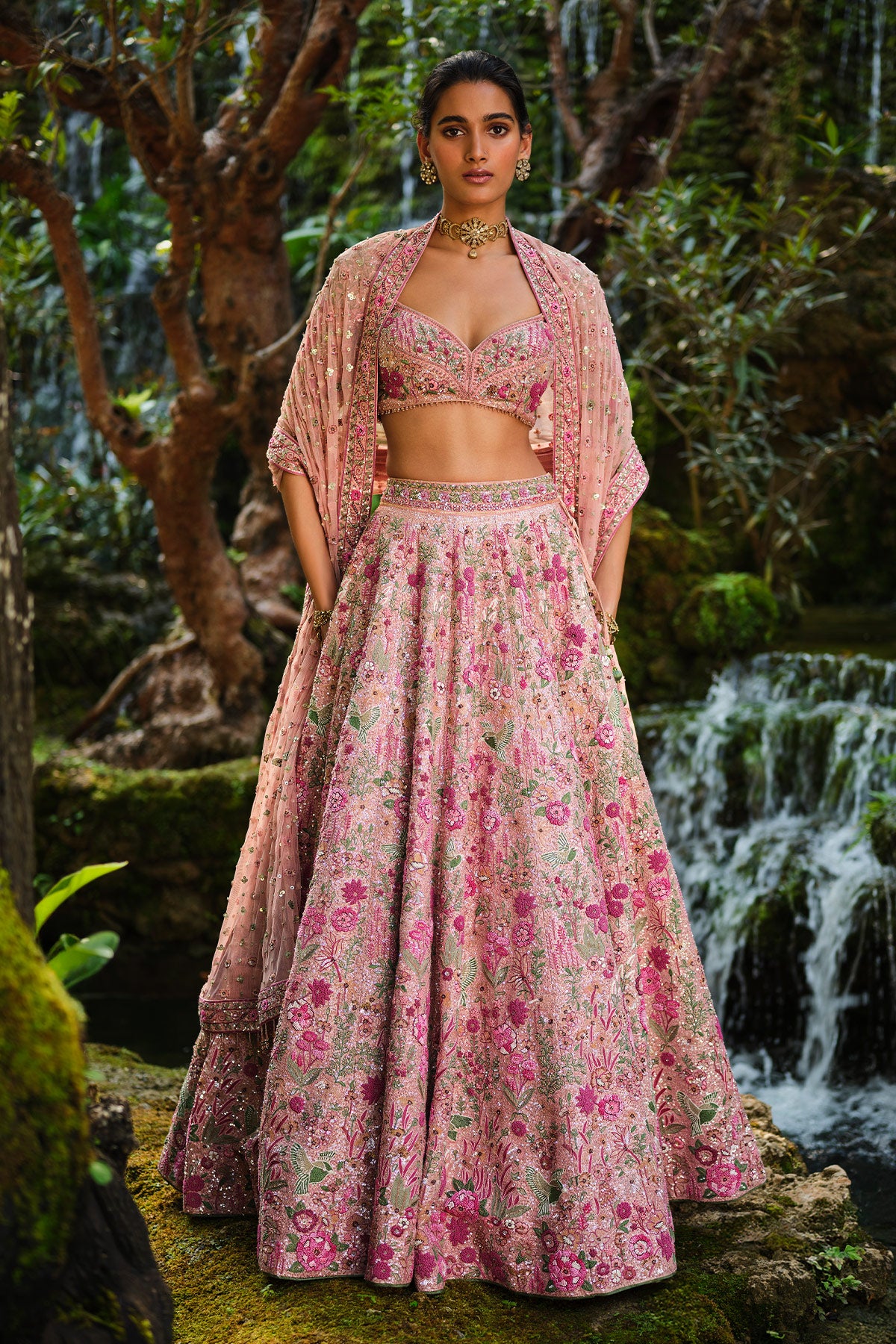 Florarose Embroidered Silk Lehenga Set - Blush