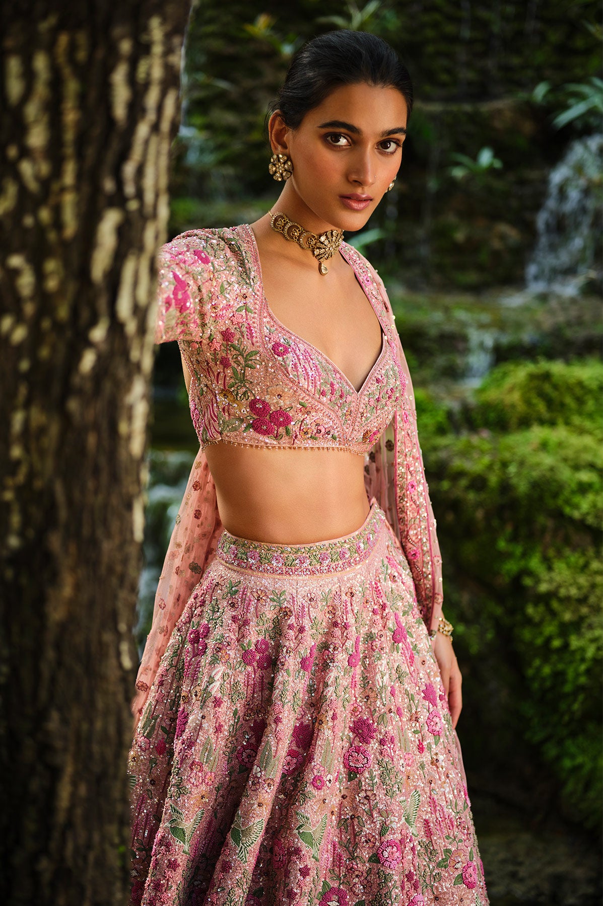 Florarose Embroidered Silk Lehenga Set - Blush