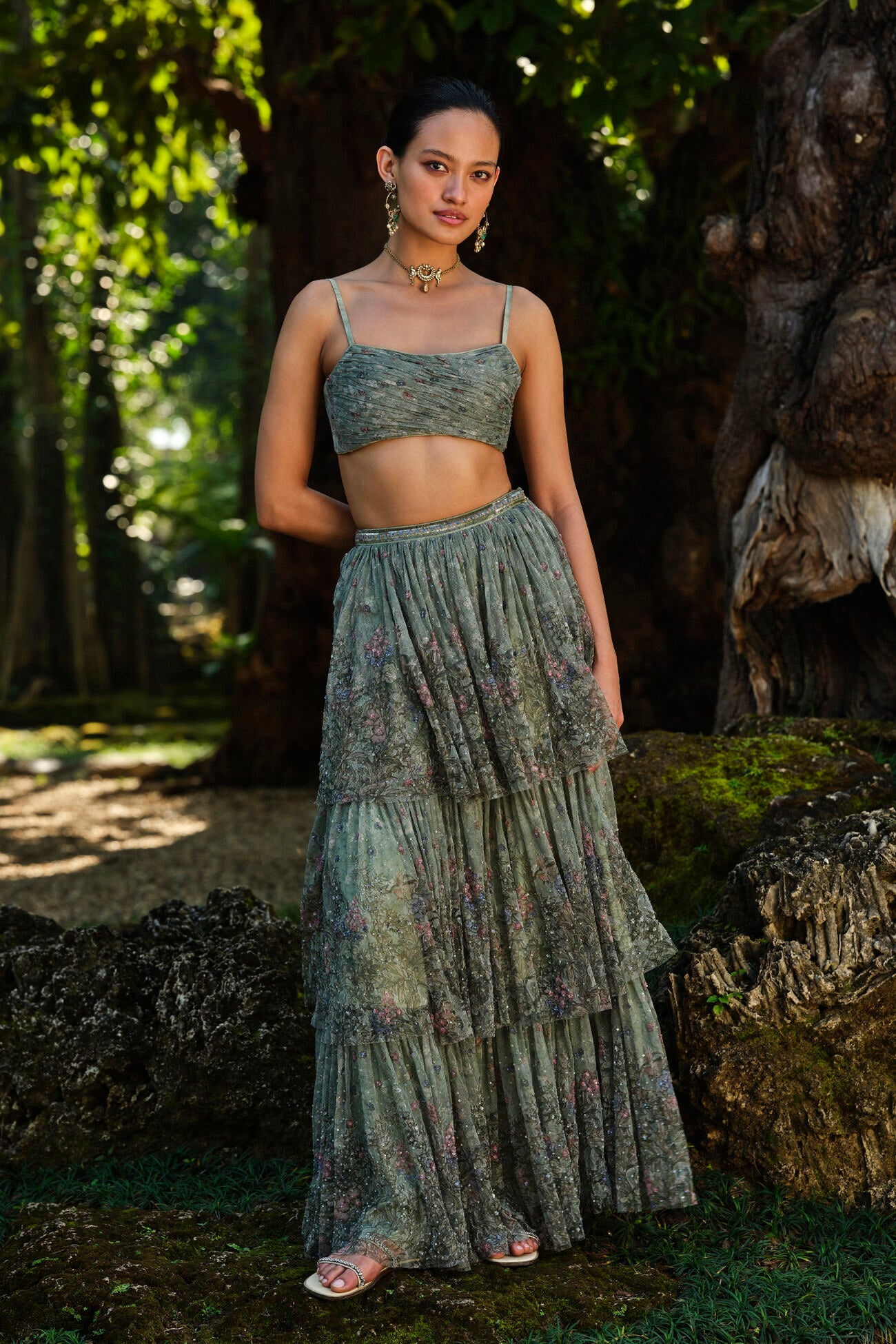 Aylsa Embroidered Skirt Set - Sage