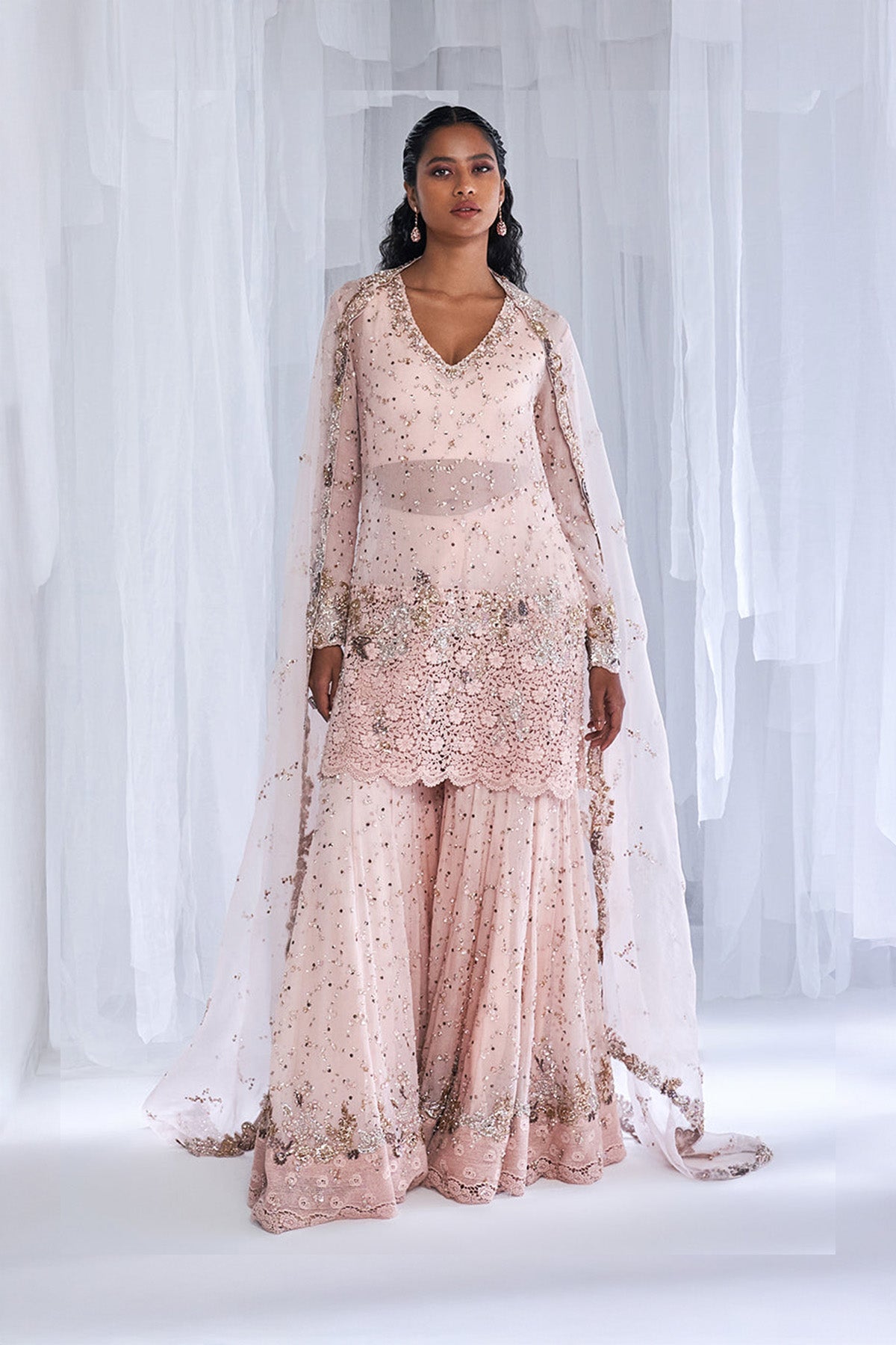 "Oia" Chiffon Kurta And Sharara Set