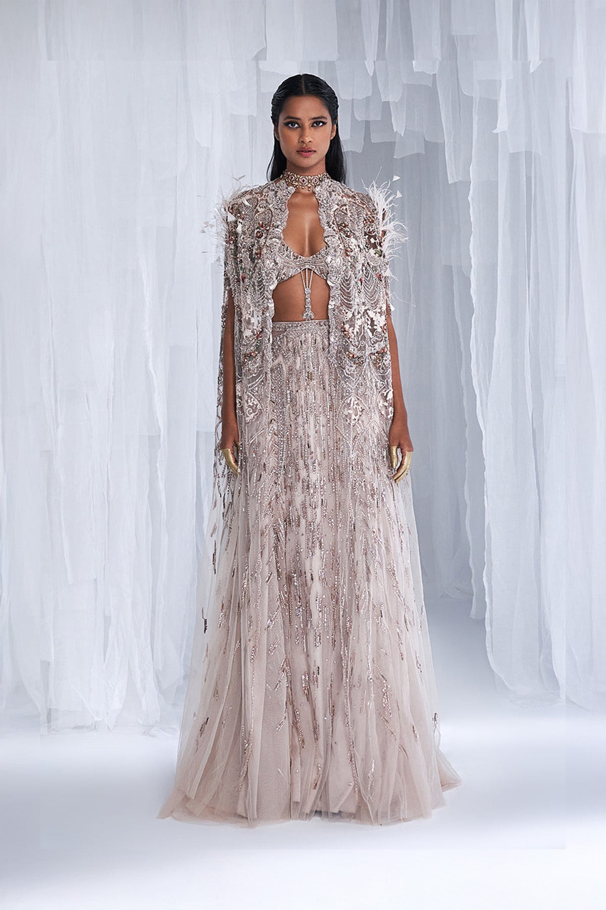 "Amethyst" Ivory Tulle Fitted Skirt And Jacket Set