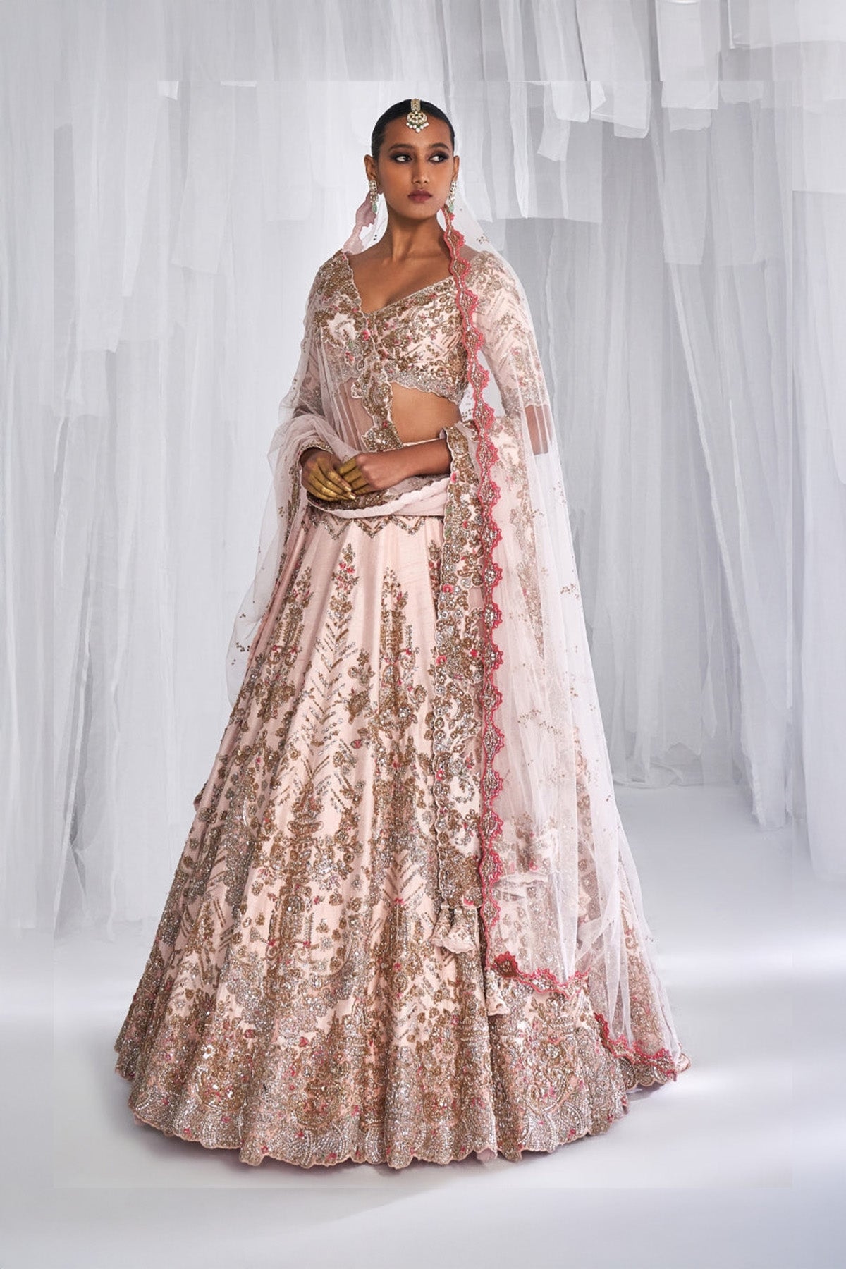 "Raisa" Pale Pink Raw Silk Bridal Lehenga Set