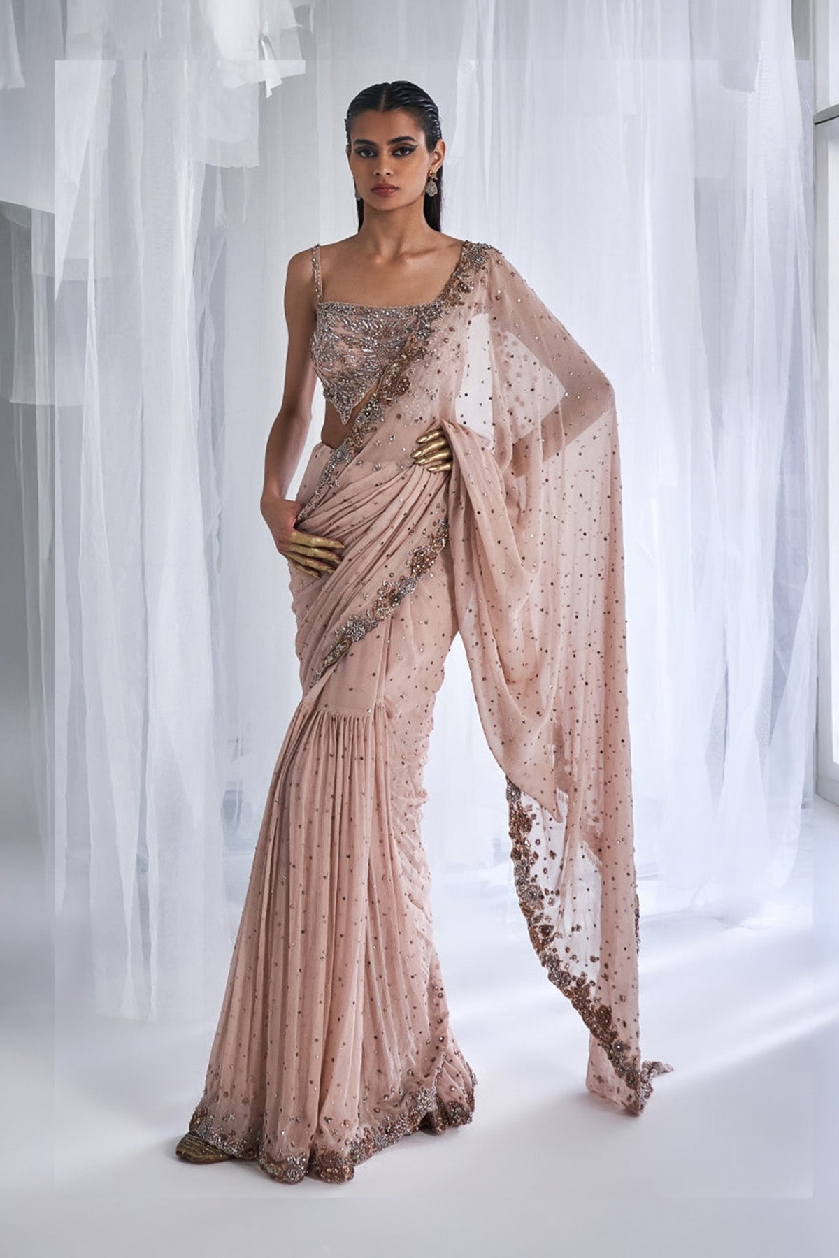 "Shanayah" Ivory Kamdani Chiffon Sari