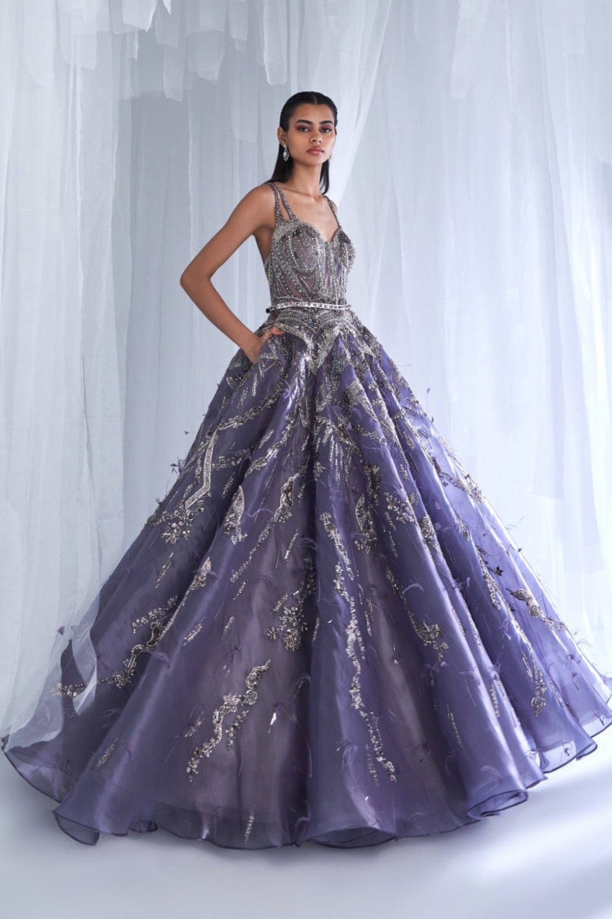embroidered special occasion dresses Daisy Dew Metallic Organza Gown 8