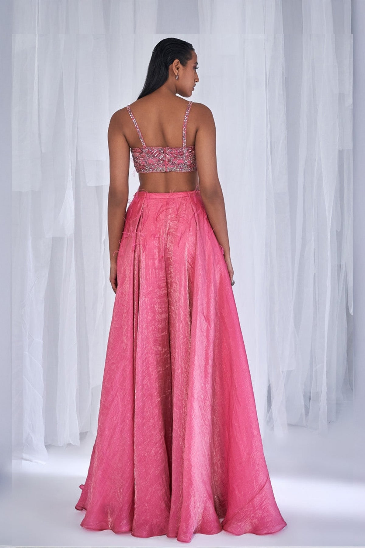 "Oeshi" Ombre Organza And Chantilly Jacket And Sharara Set