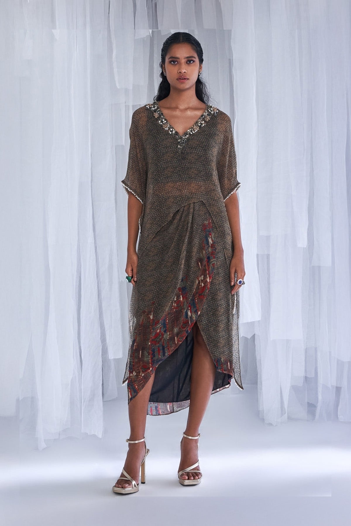 "Yuvika" Printed Chiffon Kaftan And Skirt
