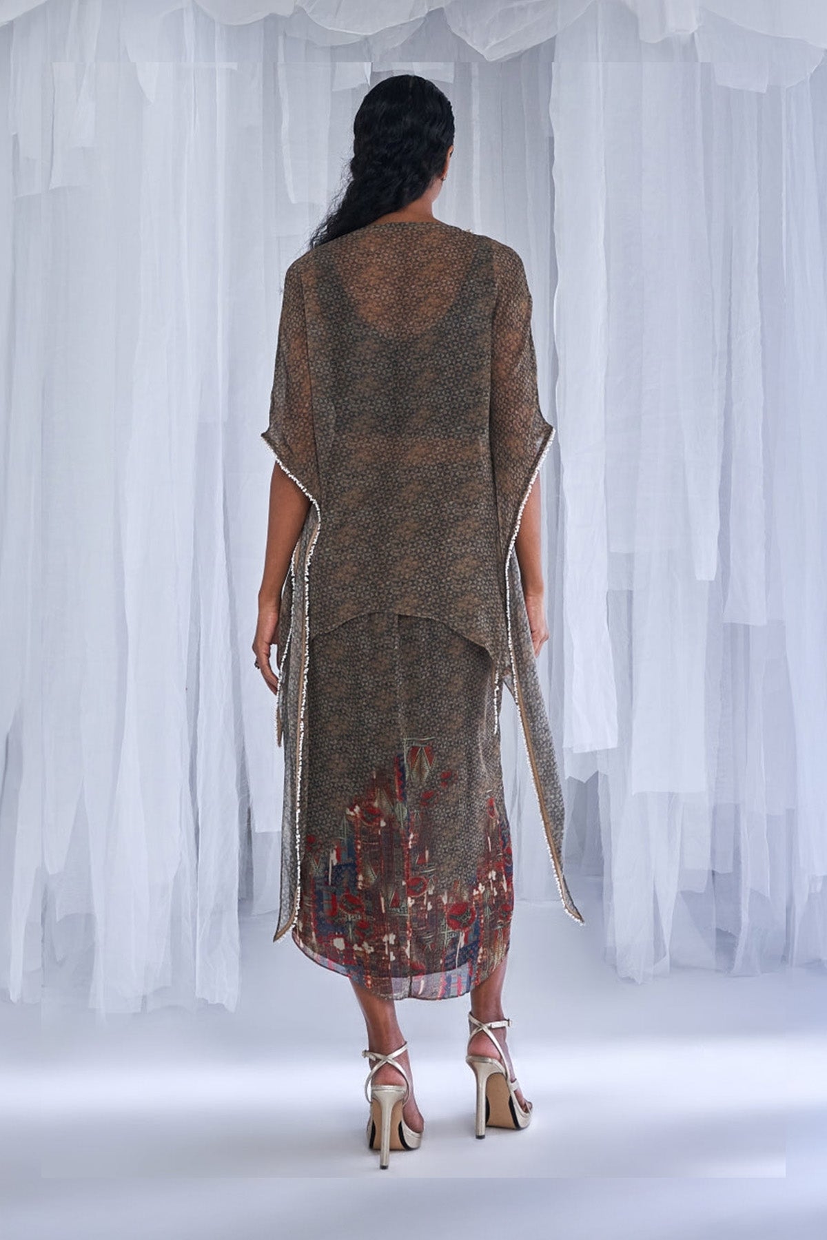 "Yuvika" Printed Chiffon Kaftan And Skirt