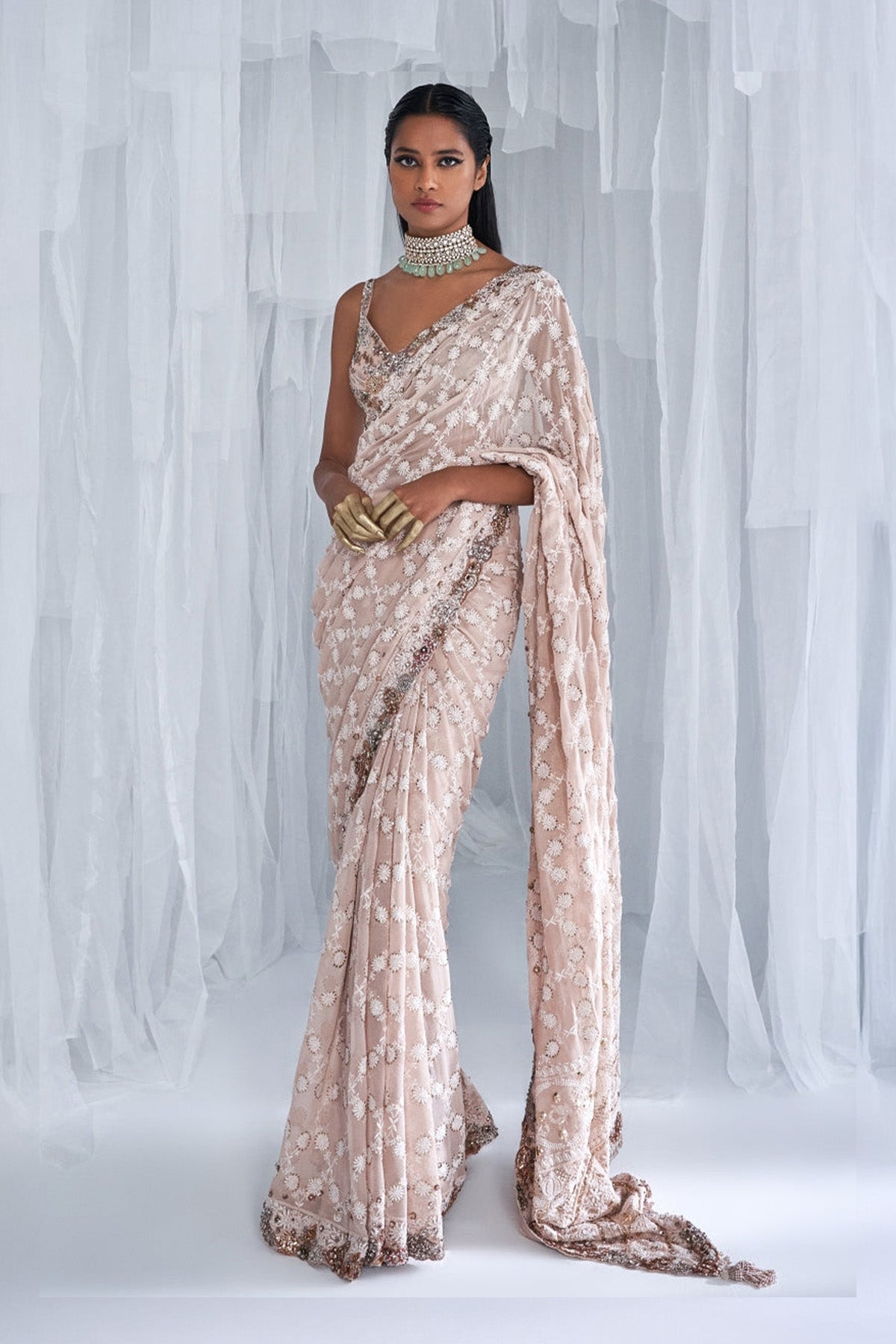 "Isla" Chikankari Chiffon Sari