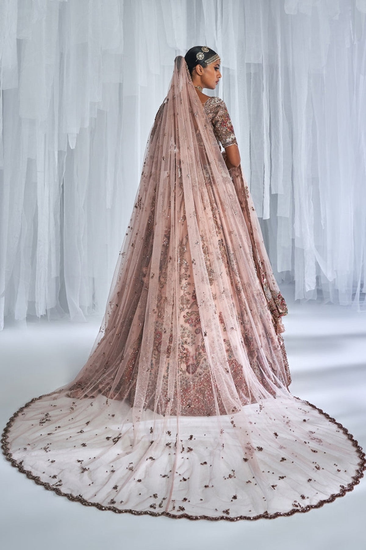 "Lillian" Champagne Pink Raw Silk Bridal Lehenga Set