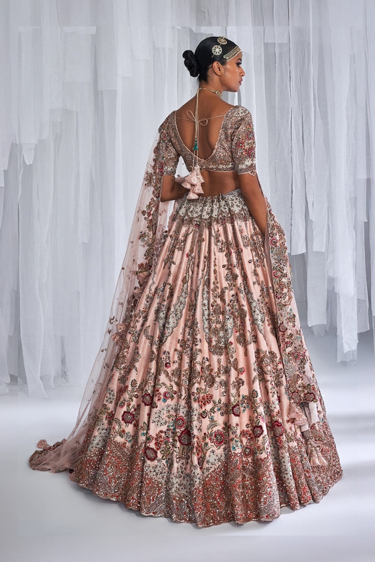"Lillian" Champagne Pink Raw Silk Bridal Lehenga Set