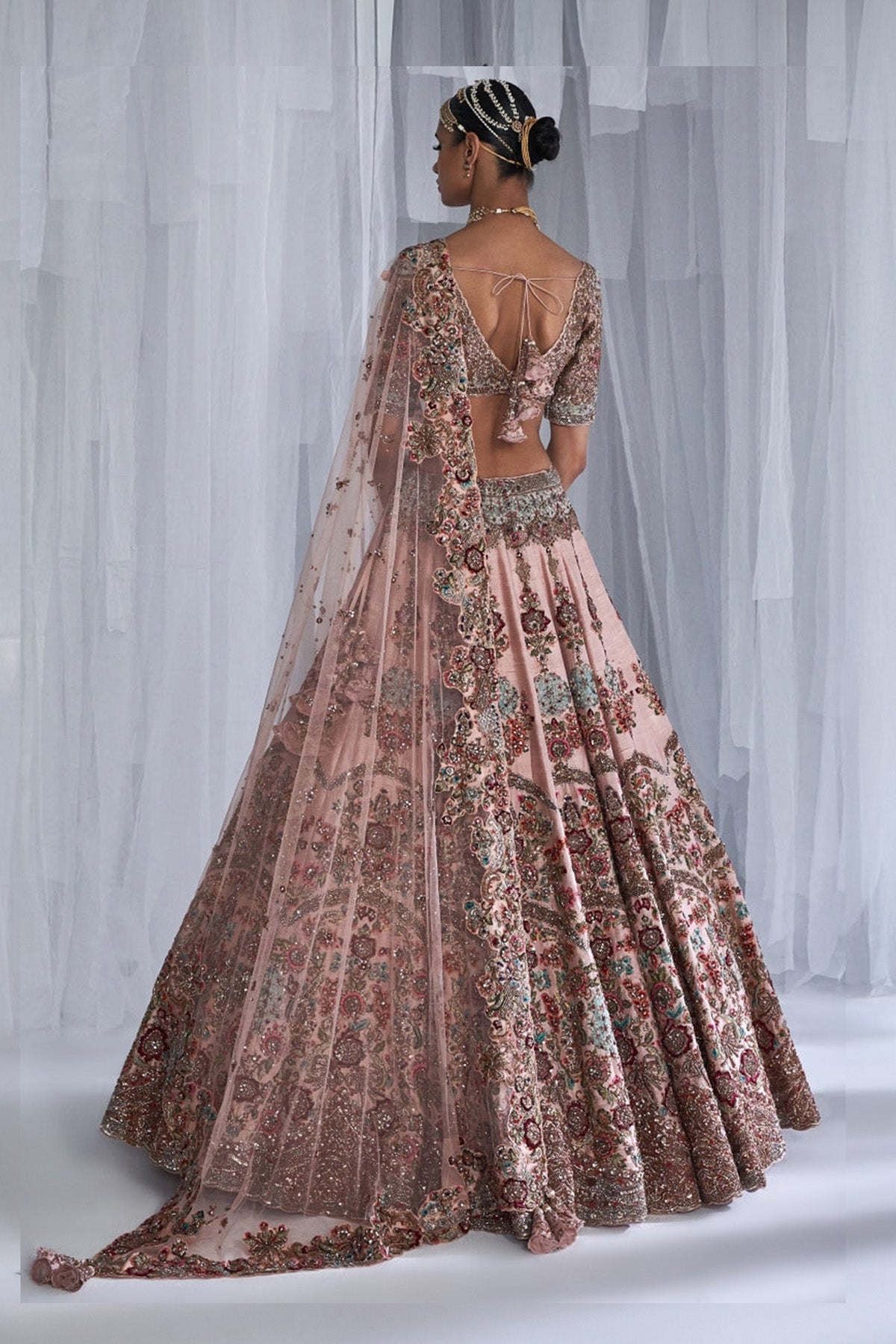 "Primrose" Champagne Pink Raw Silk Bridal Lehenga Set