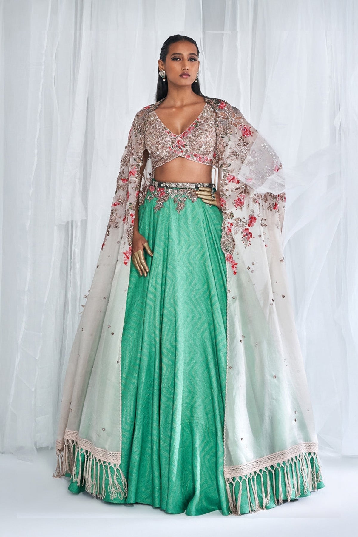 "Ophellia" Benarsi Woven Lehenga And An Organza Cape