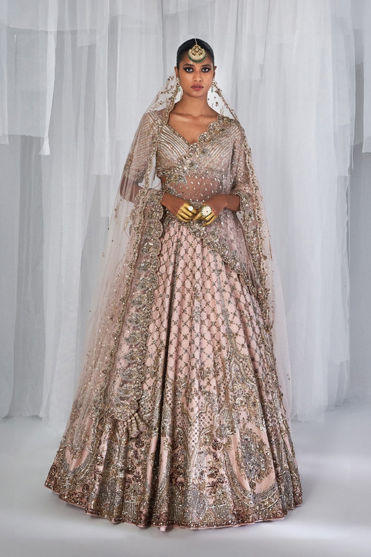"Magnolia" Pale Peach Raw Silk Bridal Lehenga Set