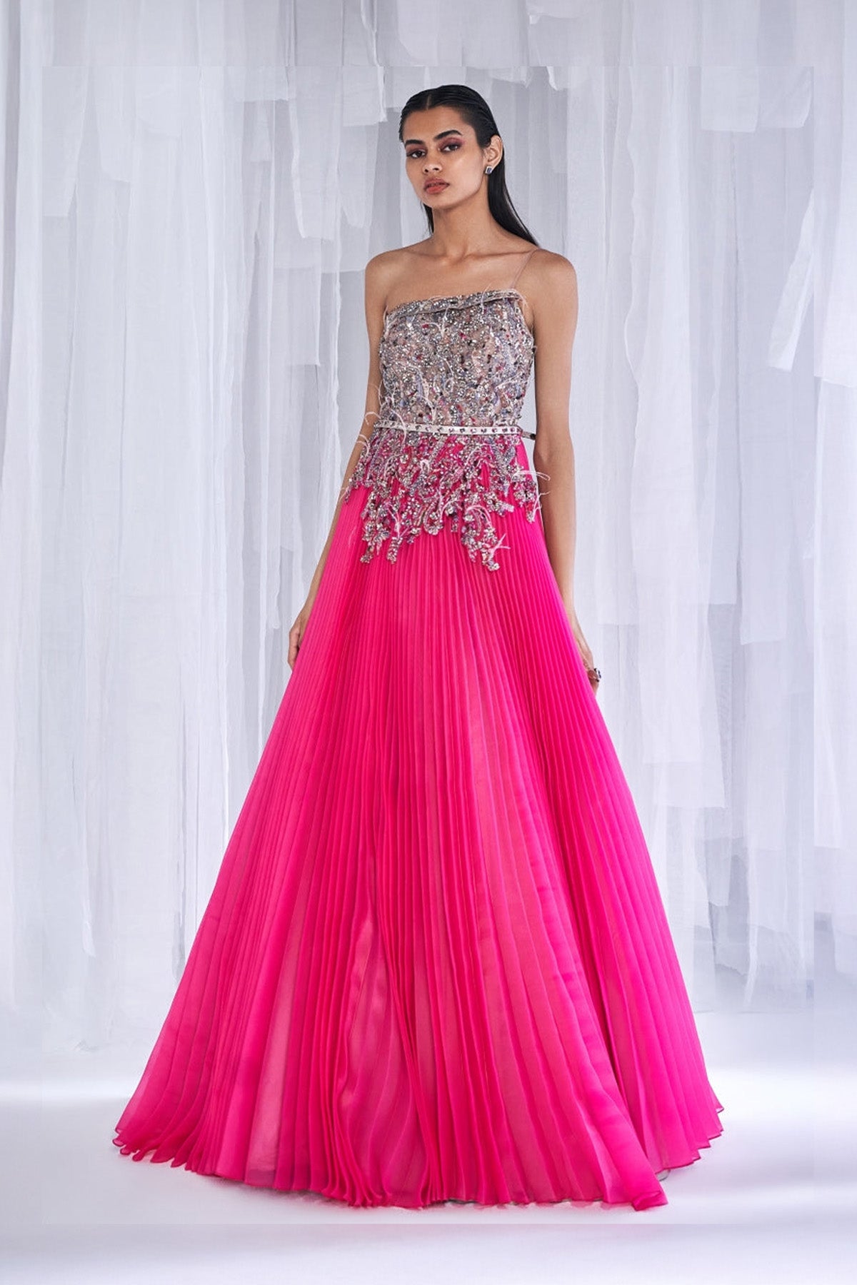 "Cedar Rose" Pleated Organza Gown