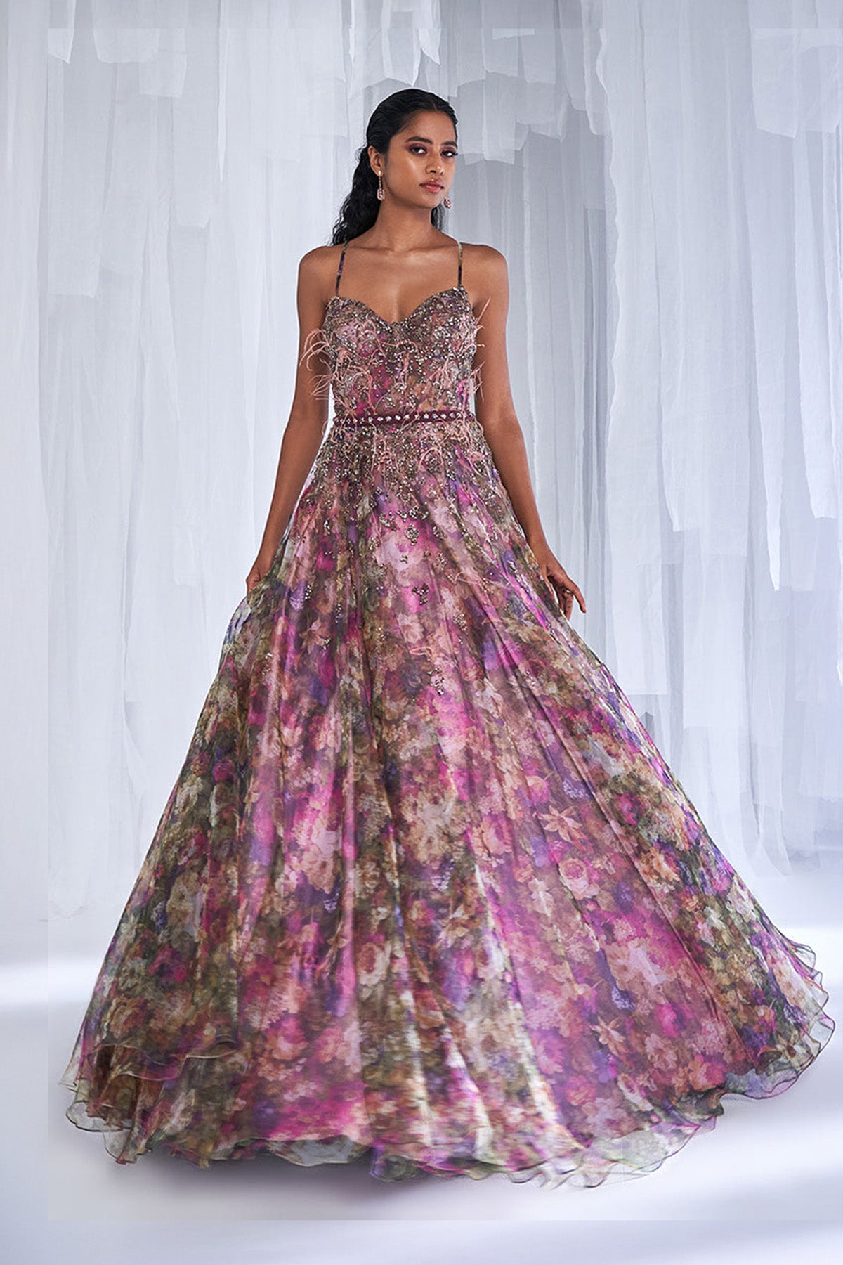 open lace back dress Arlette Floral Organza Gown 6