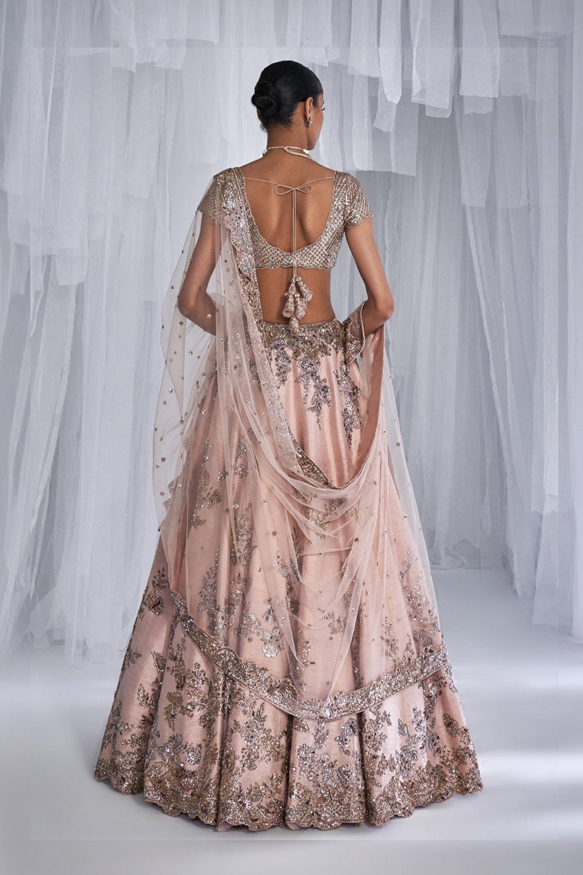 "Posey" Peach Raw Silk Bridal Lehenga Set