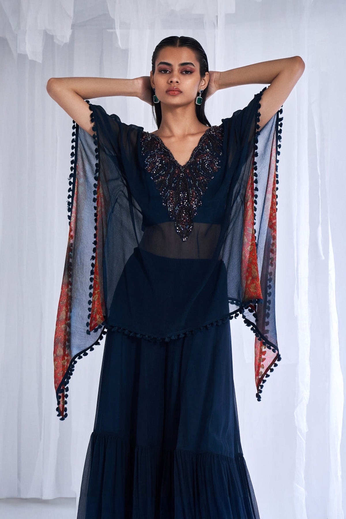 "Cerise" Chiffon Kaftan And Sharara Set