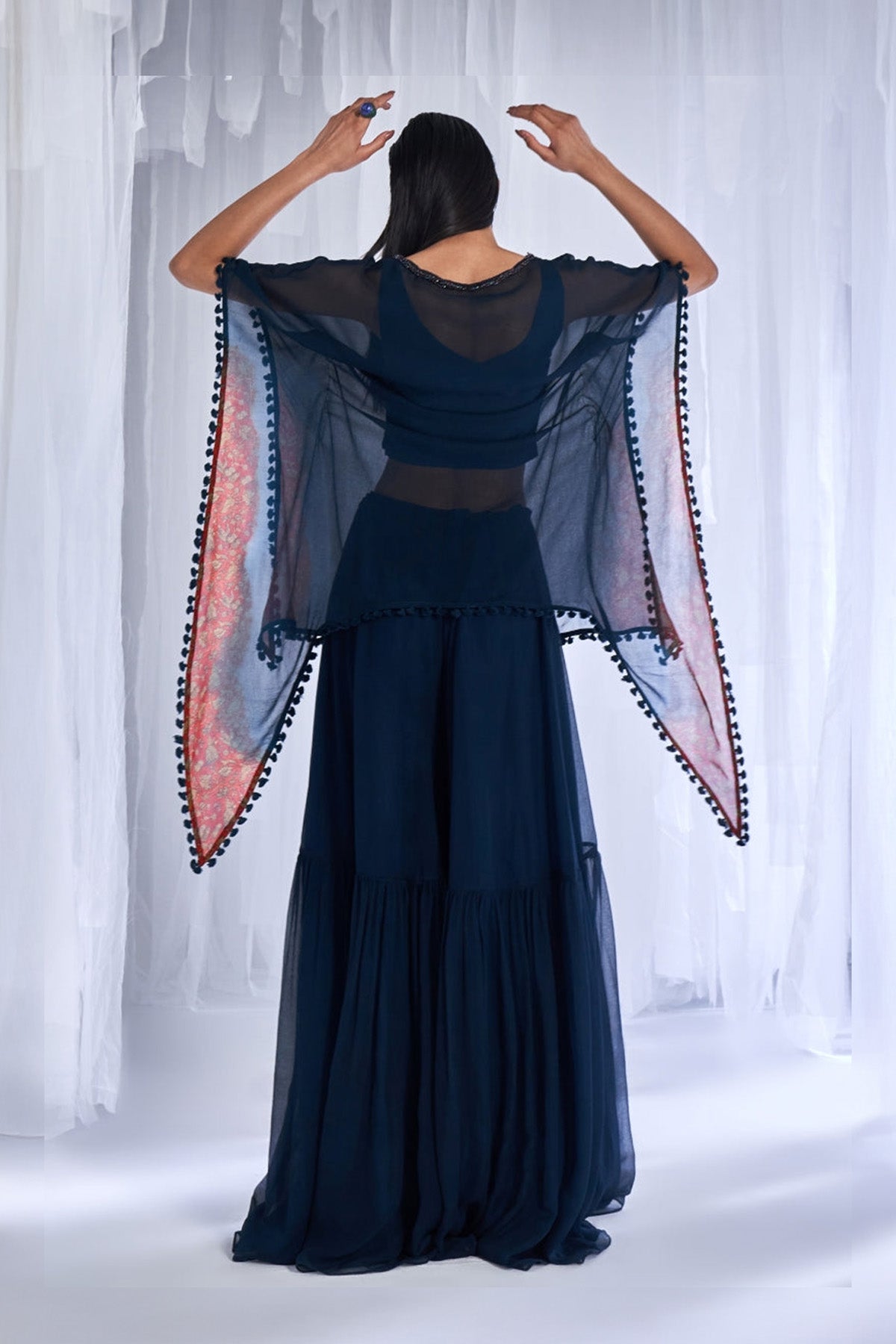 "Cerise" Chiffon Kaftan And Sharara Set