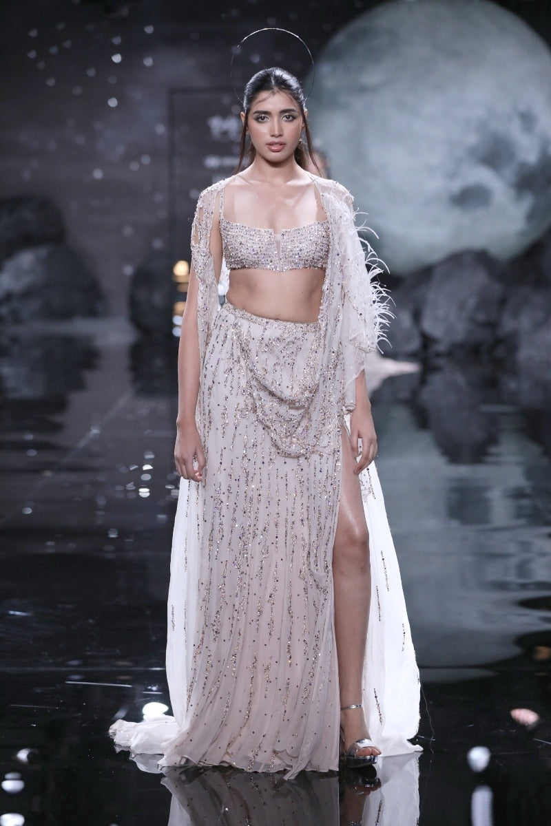 "Cynthia" Chiffon Crystal Encrusted Draped Sari Set