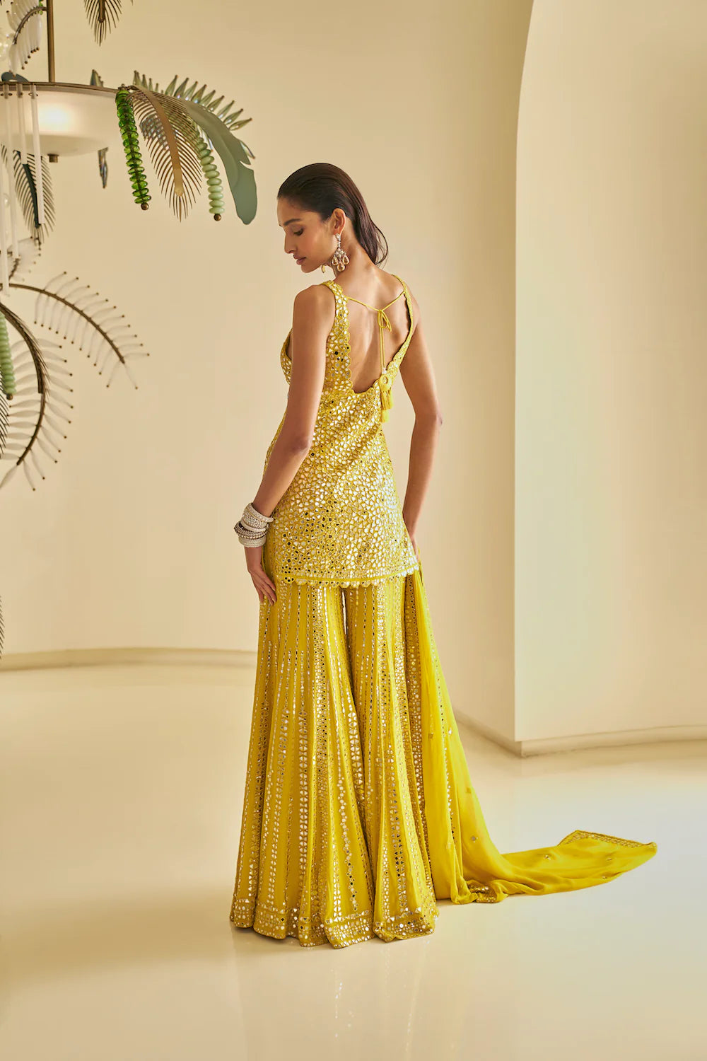 Yellow Mirror Work Sharara Set