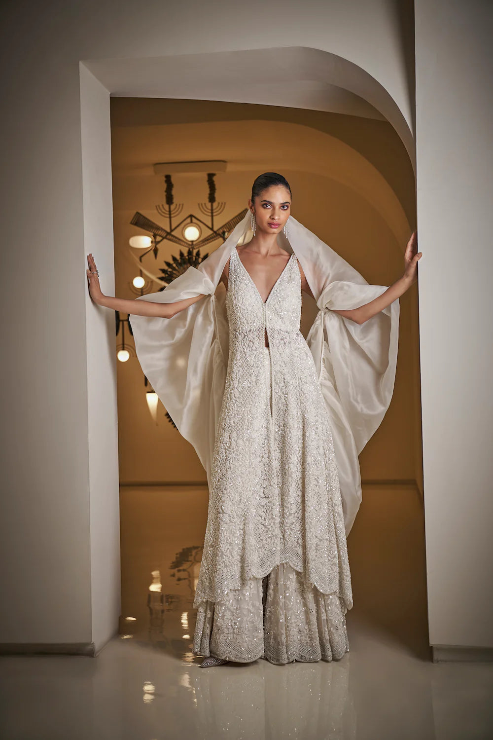 White Sequin Sharara Set